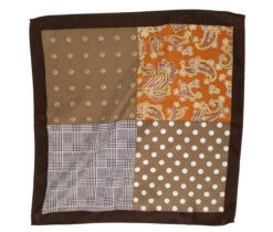 100% Silk Pocket Square Tan Polka Dots With Orange Paisleys 12.5in -Fashion Formal Wear Store 001 13 3 44378.1609067499