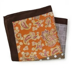 100% Silk Pocket Square Tan Polka Dots With Orange Paisleys 12.5in -Fashion Formal Wear Store 001 13 4 40310.1609067500