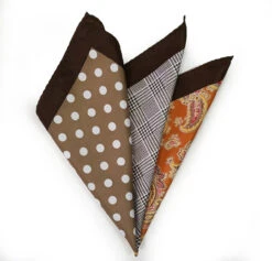 100% Silk Pocket Square Tan Polka Dots With Orange Paisleys 12.5in -Fashion Formal Wear Store 001 13 5 99949.1609067499