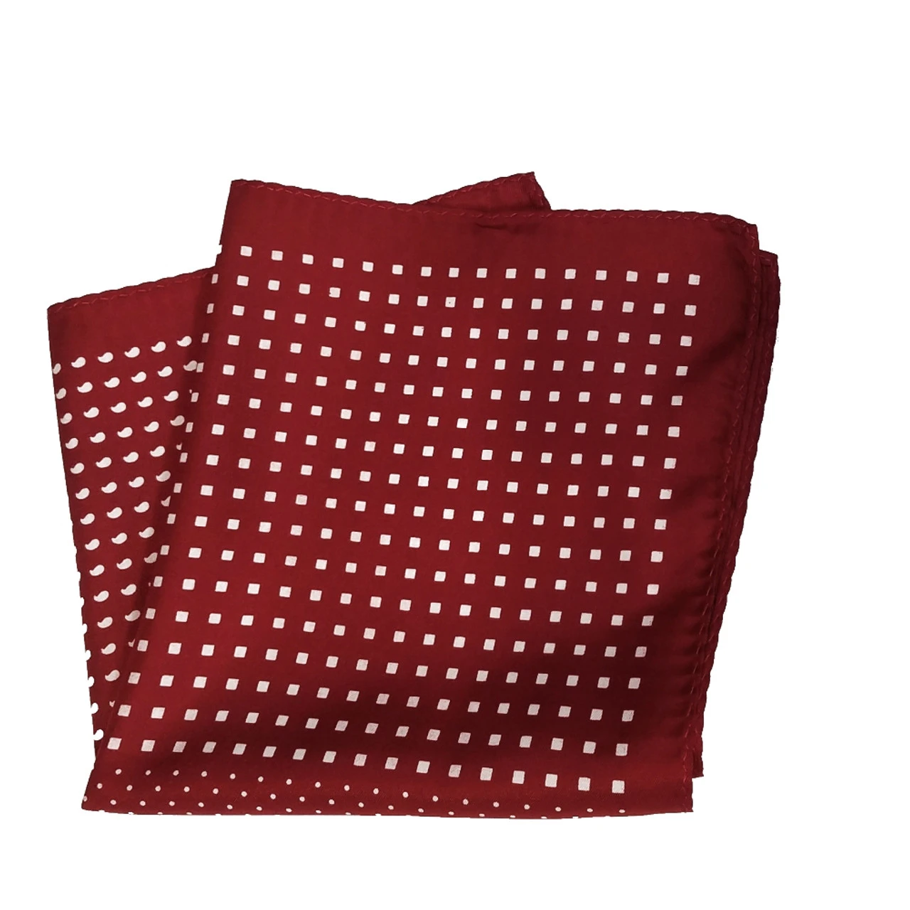 100% Silk Pocket Square - Ruby Red & White Dots & Fleur De Lis 12.5in 6 100% Silk Pocket Square - Ruby Red & White Dots & Fleur De Lis 12.5in - Image 4
