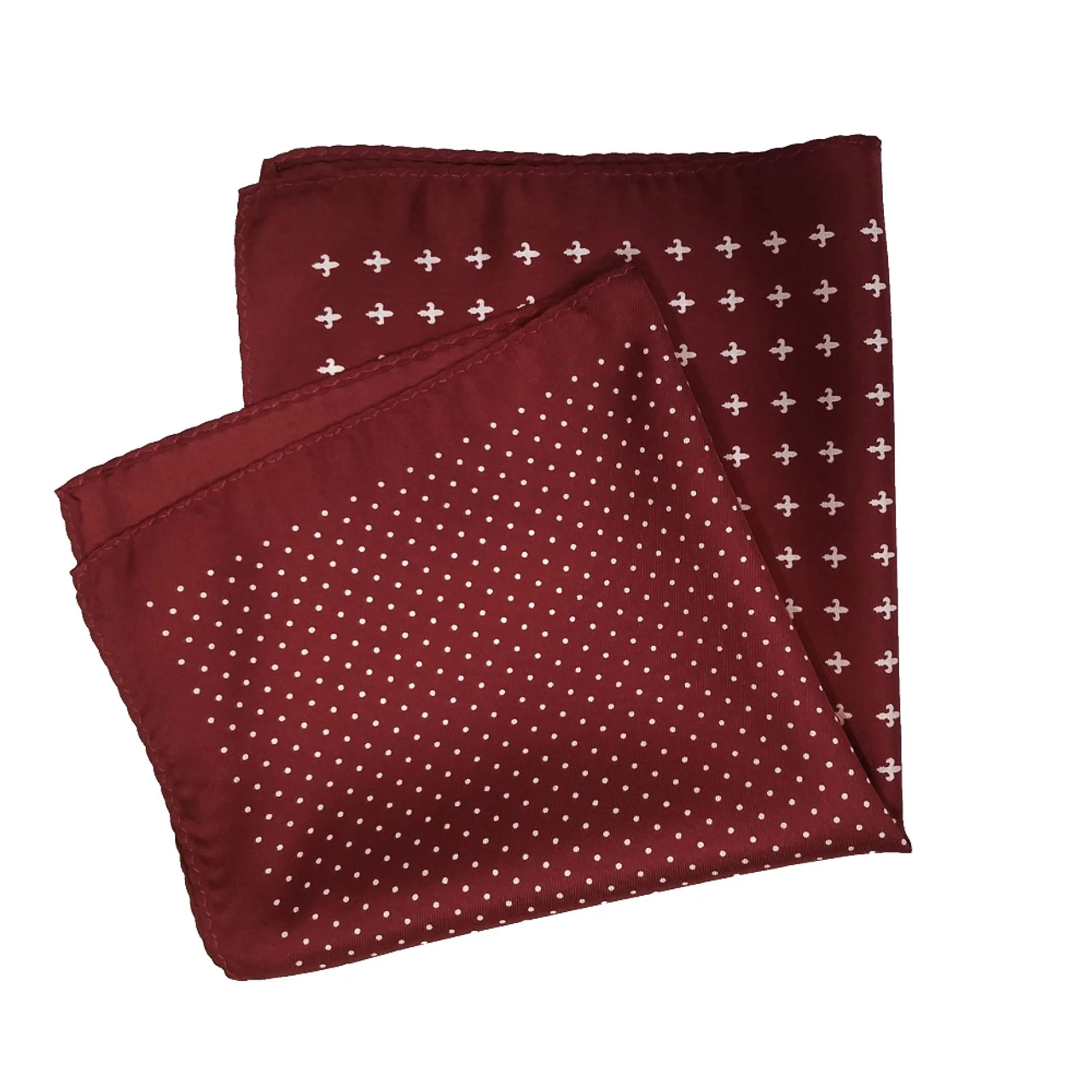 100% Silk Pocket Square - Ruby Red & White Dots & Fleur De Lis 12.5in 4 100% Silk Pocket Square - Ruby Red & White Dots & Fleur De Lis 12.5in - Image 2