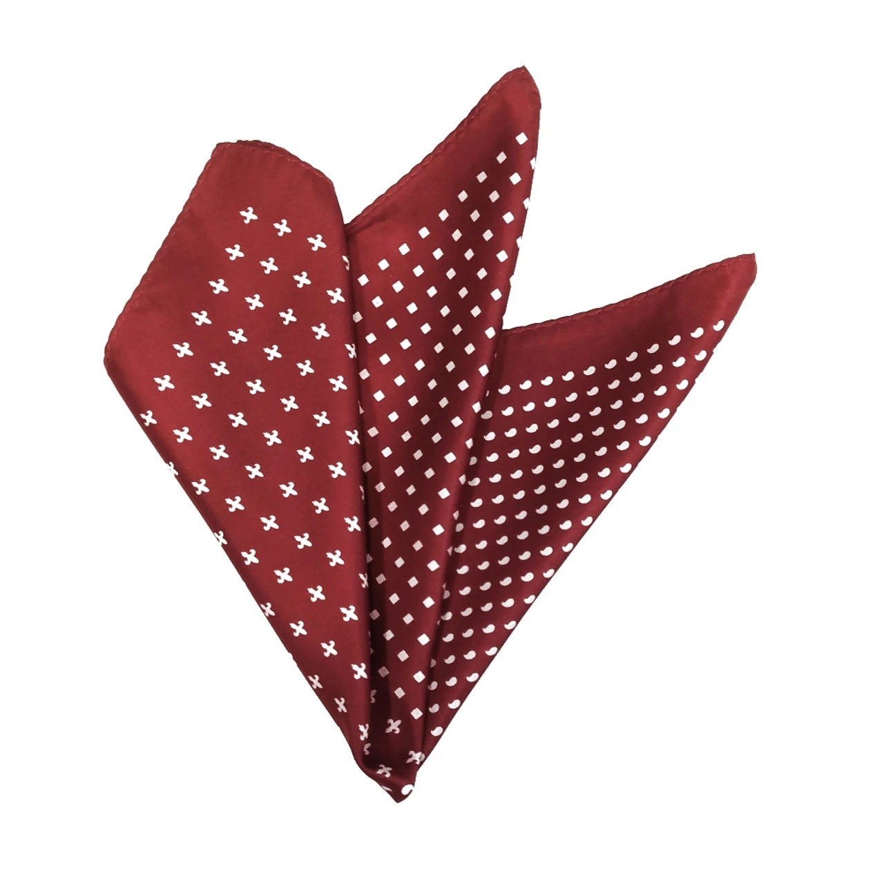 100% Silk Pocket Square - Ruby Red & White Dots & Fleur De Lis 12.5in 3 100% Silk Pocket Square - Ruby Red & White Dots & Fleur De Lis 12.5in