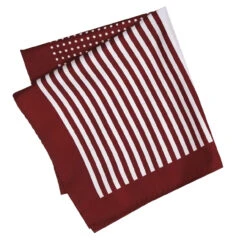 100% Silk Pocket Square - Ruby Red & White 4 Panel Dot & Stripe 12.5in -Fashion Formal Wear Store 0050 3 32531.1634669651