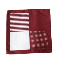100% Silk Pocket Square - Ruby Red & White 4 Panel Dot & Stripe 12.5in -Fashion Formal Wear Store 0050 64551.1634669652