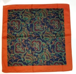100% Silk Pocket Square - Navy & Green Paisleys With Orange 12.5 X 12.5 -Fashion Formal Wear Store 02 2 72815.1603169407