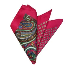 100% Silk Pocket Square -Hot Pink Paisley & Floral Design 12.5 X 12.5