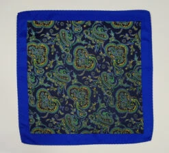 100% Silk Pocket Square -Royal Blue, Navy & Green Paisley Design 12.5 X 12.5 -Fashion Formal Wear Store 10 3 33145.1603318283
