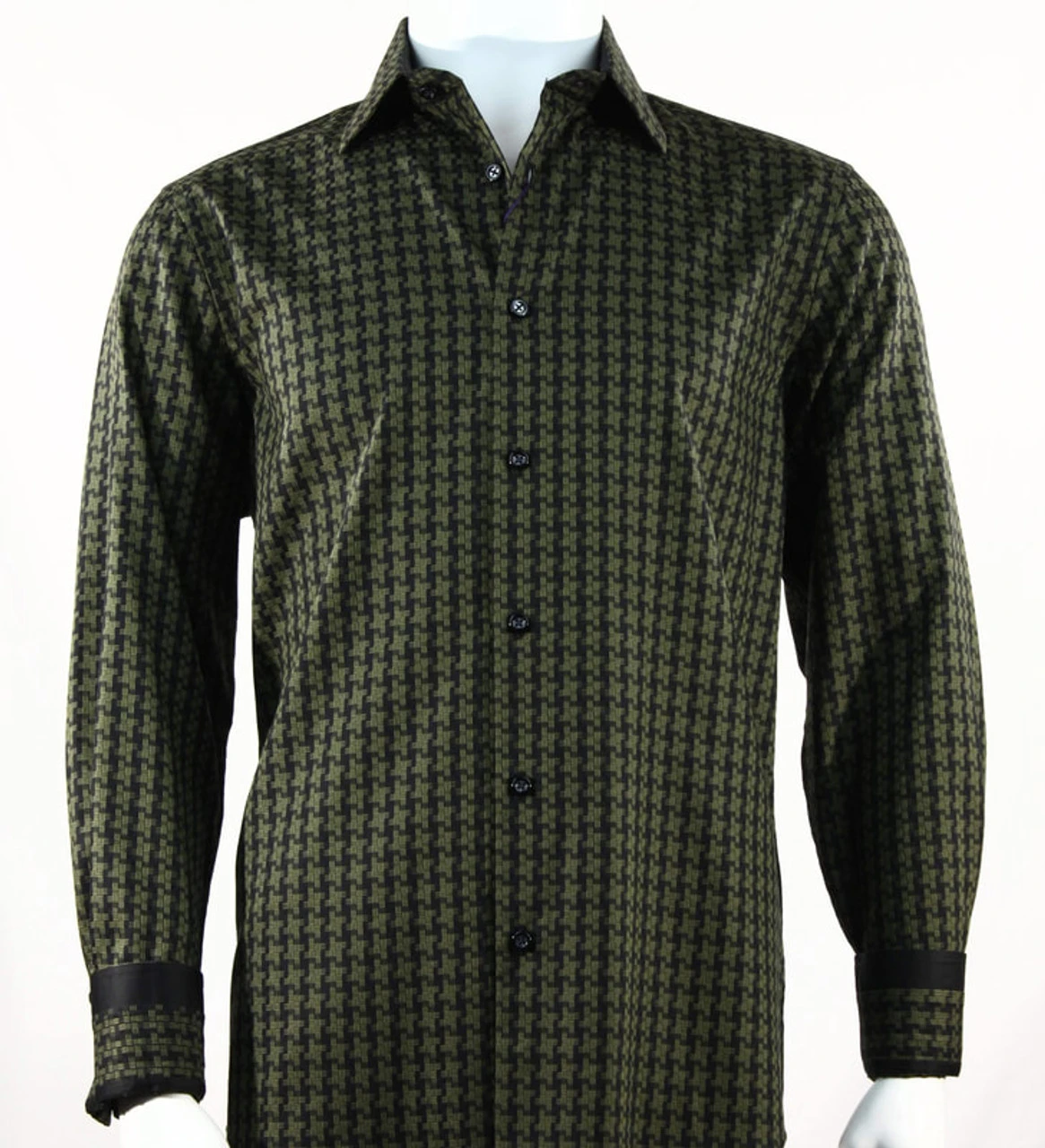 St. Cado Black & Olive Contrasting Cuff Fashion Shirt - Button Cuff 3 St. Cado Black & Olive Contrasting Cuff Fashion Shirt - Button Cuff