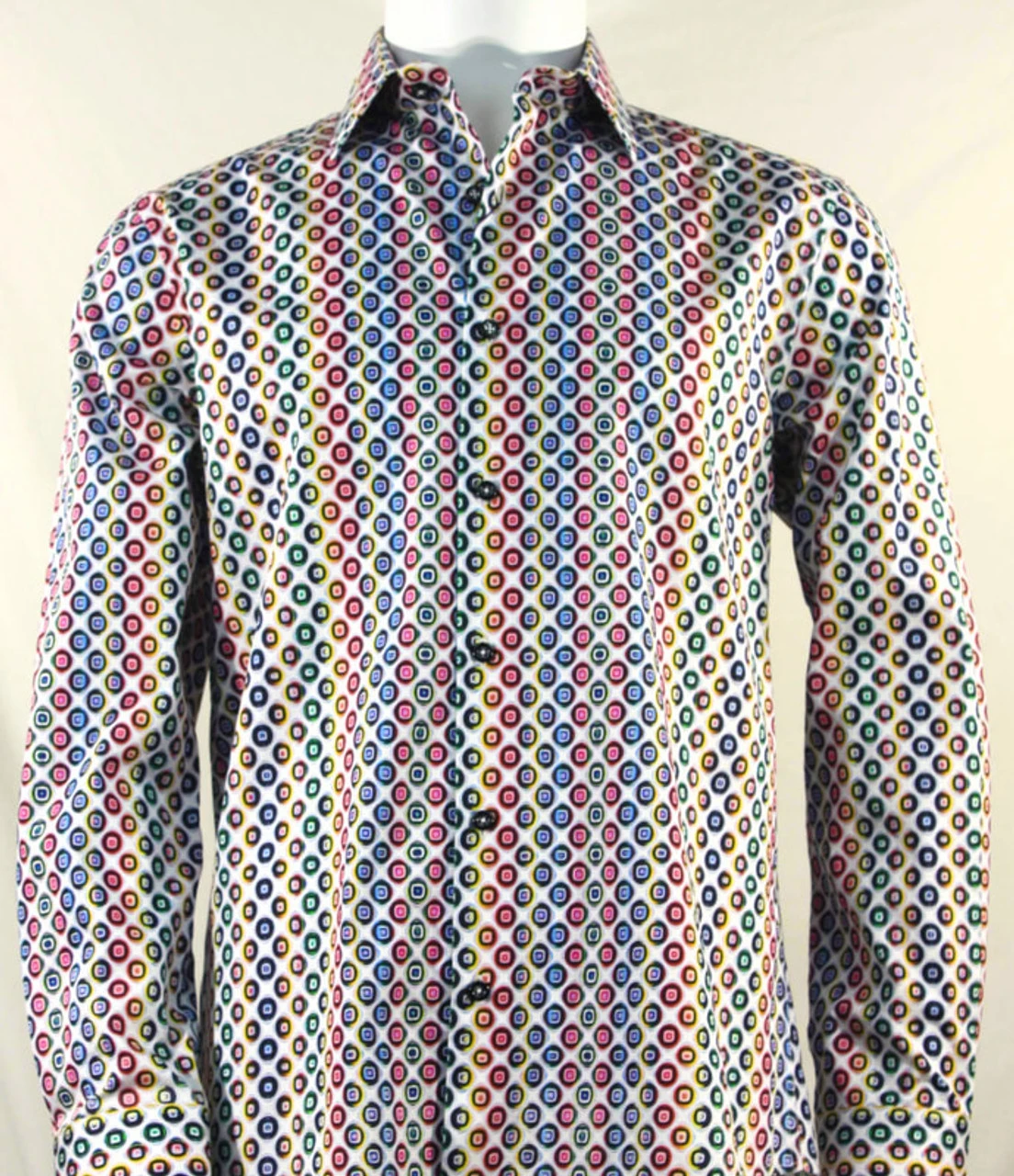 St. Cado Multi-Colored Circle Design Fashion Shirt - Button Cuff 3 St. Cado Multi-Colored Circle Design Fashion Shirt - Button Cuff