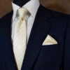 Luciano Ferritti Silk Tie W/Pocket Square - Yellow & Ivory Stripes -Fashion Formal Wear Store 20230127 115749 72703.1674942924