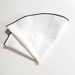100% Cotton White 2-in-1 Pouf Round Pocket Square With Black Trim -Fashion Formal Wear Store 20230401 114059 002 09390.1680384637