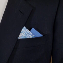 Two-Tone Blue Paisley & Blue 100% Cotton Pre-Folded Pocket Square Insert