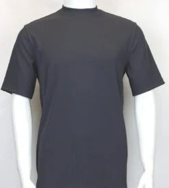 Bassiri Short Sleeve Mock Neck Ribbed Jersey Knit Tee - Charcoal