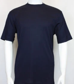 Bassiri Short Sleeve Mock Neck Ribbed Jersey Knit Tee - Navy Blue