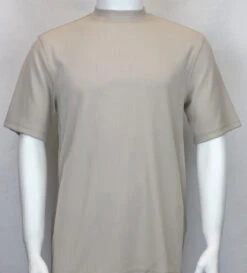 Bassiri Short Sleeve Mock Neck Ribbed Jersey Knit Tee - Tan