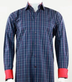 St. Cado Blue & Red Contrasting Cuff Fashion Shirt - Button Cuff
