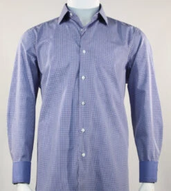 St. Cado Mini Blue Check Fashion Sport Shirt - Button Cuff