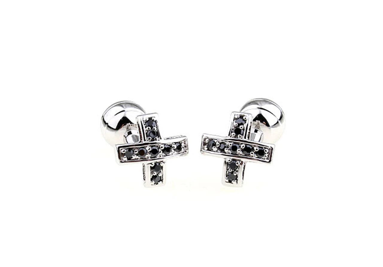 Black Swarovski® Crystal Small Cross Cufflinks (V-CF-C250011B-S) 4 Black Swarovski® Crystal Small Cross Cufflinks (V-CF-C250011B-S) - Image 2