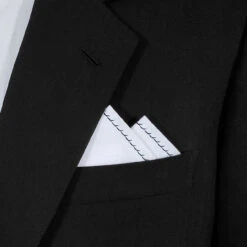 100% Cotton Pre-Folded Pocket Square Handkerchief Insert - Black On White