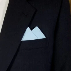100% Light Blue Cotton Pre-Folded Pocket Square Handkerchief Insert - 2 Point