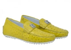 Mauri Yellow Genuine Ostrich Quill Moc Driver Loafer