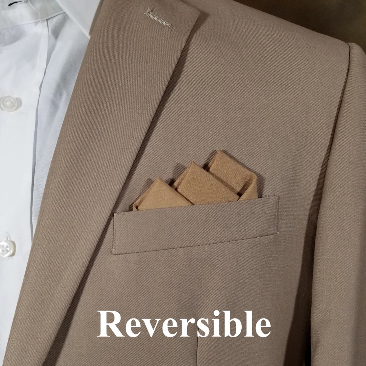 Golden Tan Silk With Cotton Pre-Folded Pocket Square Handkerchief Insert 5 Golden Tan Silk With Cotton Pre-Folded Pocket Square Handkerchief Insert - Image 3