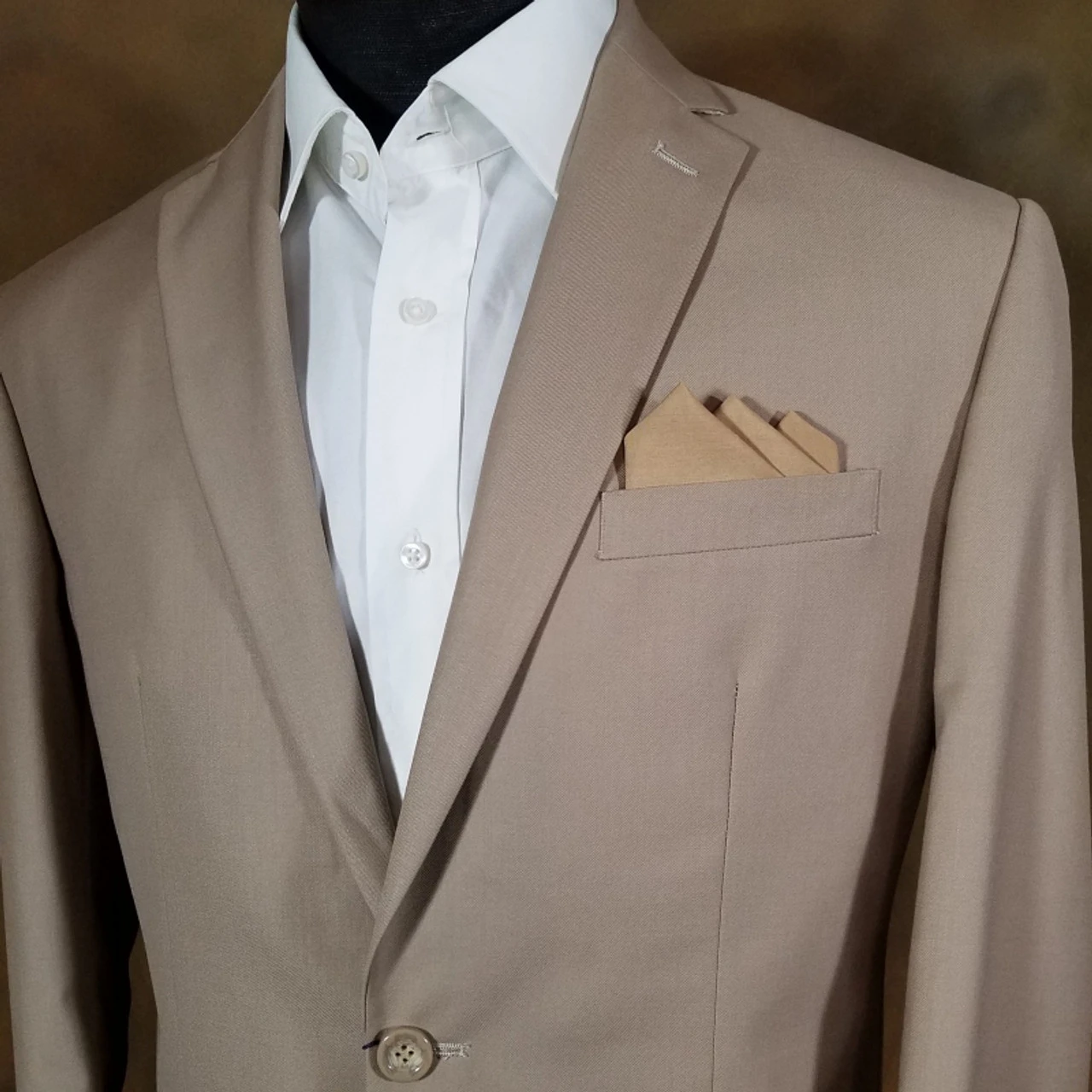 Golden Tan Silk With Cotton Pre-Folded Pocket Square Handkerchief Insert 4 Golden Tan Silk With Cotton Pre-Folded Pocket Square Handkerchief Insert - Image 2