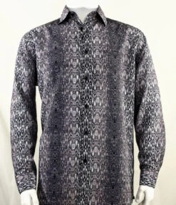 Clearance - Bassiri Dark Grey Muted Abstract Design Long Sleeve Camp Shirt