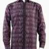 Bassiri Raspberry Crosshatch Pattern Long Sleeve Camp Shirt