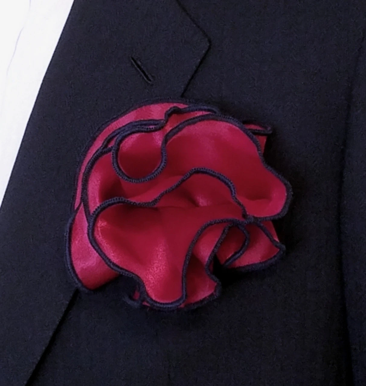 Antonio Ricci 2-in-1 Pouf Round Pocket Square - Dark Blue On Dark Red 3 Antonio Ricci 2-in-1 Pouf Round Pocket Square - Dark Blue On Dark Red