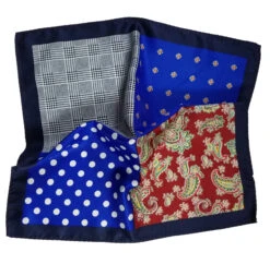 100% Silk Pocket Square Royal Polka Dots With Red Paisleys 12.5in -Fashion Formal Wear Store AAPK 002 01 2 91679.1656364537