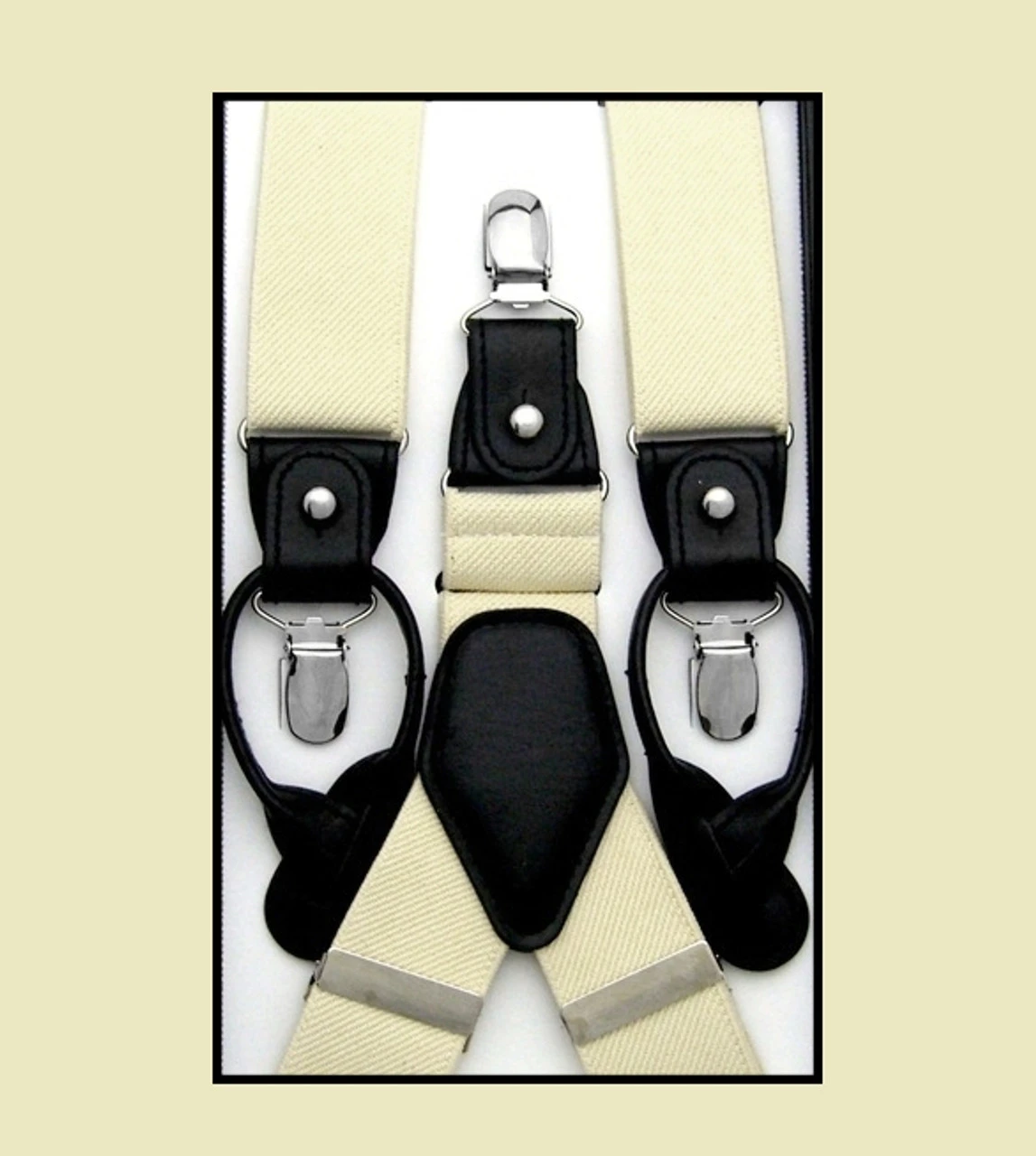 Antonia Convertible Button & Clip Stretch Braces - Suspenders - Buttercream 3 Antonia Convertible Button & Clip Stretch Braces - Suspenders - Buttercream
