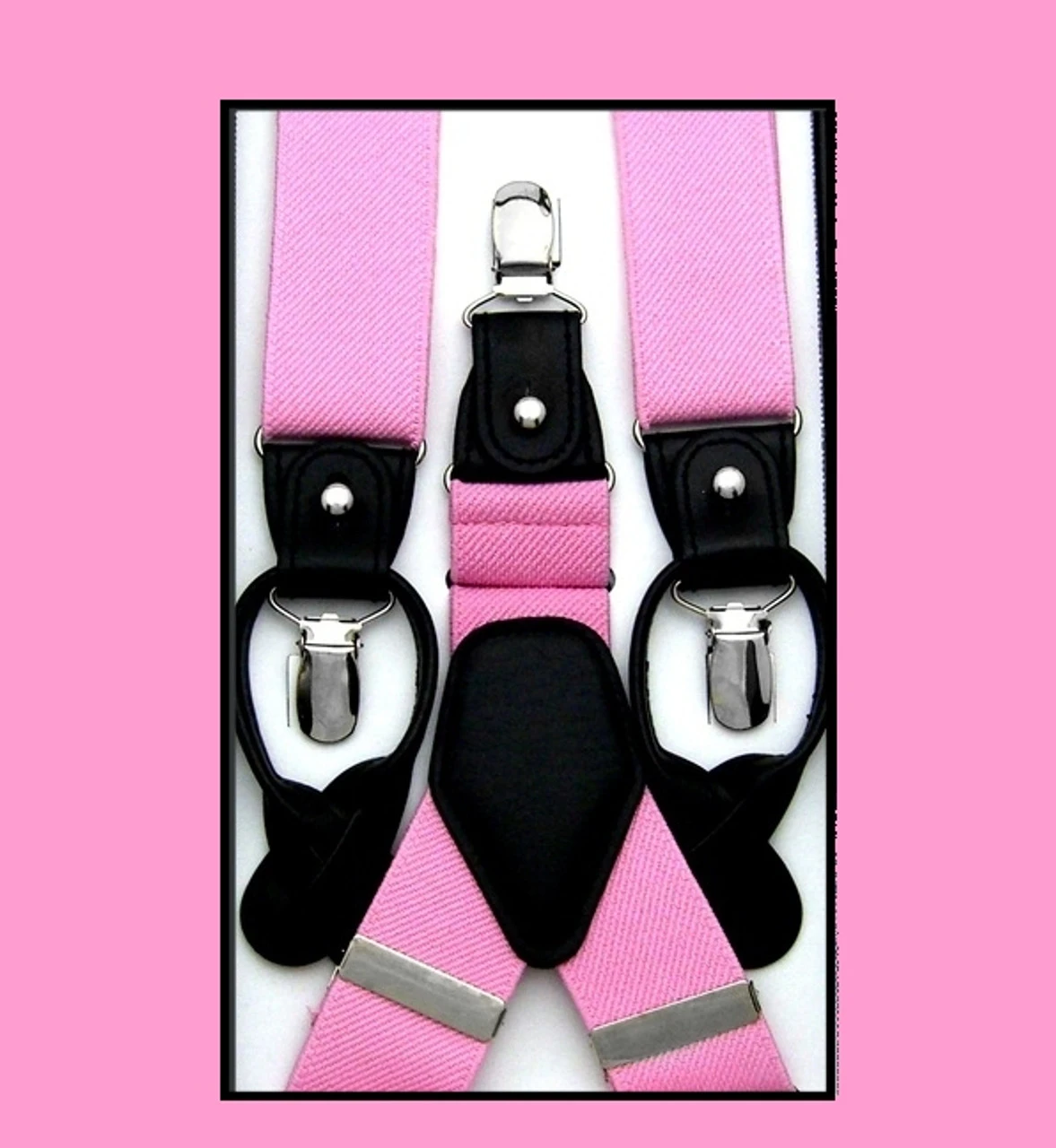 Antonia Convertible Button & Clip Stretch Braces - Suspenders - Pink 3 Antonia Convertible Button & Clip Stretch Braces - Suspenders - Pink