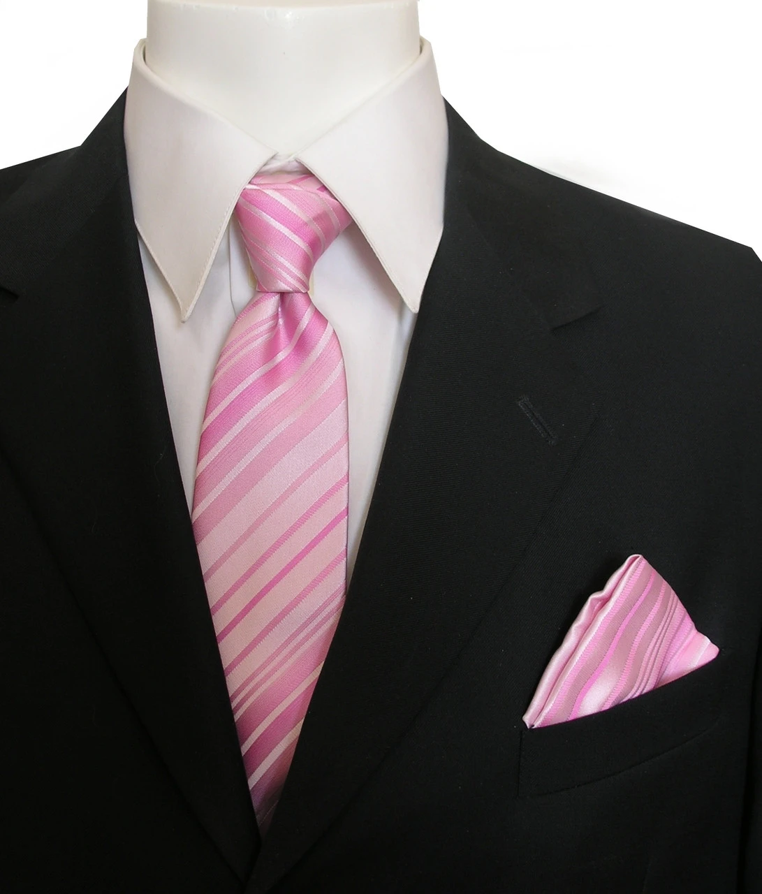 Antonia Silk Tie W/Pocket Square - Pink Stripes 3 Antonia Silk Tie W/Pocket Square - Pink Stripes