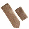 Antonia 100% Silk Tie W/Pocket Square - Tan & Copper Tone With Abstract Fan Design -Fashion Formal Wear Store ACT WTH 834 79882.1674426027