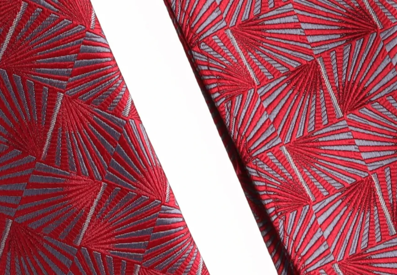Antonia 100% Silk Tie W/Pocket Square - Dark Red Tone With Abstract Fan Design 4 Antonia 100% Silk Tie W/Pocket Square - Dark Red Tone With Abstract Fan Design - Image 2