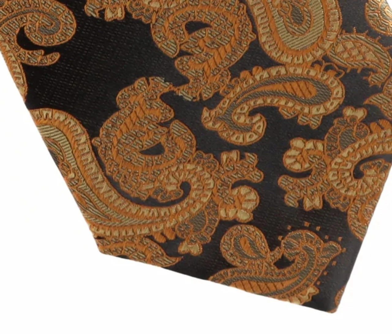Antonia 100% Silk Tie W/Pocket Square - Brown & Copper Paisley 4 Antonia 100% Silk Tie W/Pocket Square - Brown & Copper Paisley - Image 2