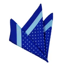 100% Silk Pocket Square - Baby Blue & Royal Polka Dot - 12in