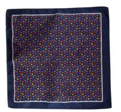 100% Silk Pocket Square - Navy Blue With Petite Multi-Colored Flowers 12.5in -Fashion Formal Wear Store ALPK DF205 3 3 76174.1656527663
