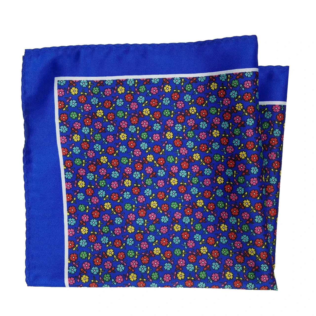 100% Silk Pocket Square - Royal Blue With Petite Multi-Colored Flowers 12.5in 4 100% Silk Pocket Square - Royal Blue With Petite Multi-Colored Flowers 12.5in - Image 2