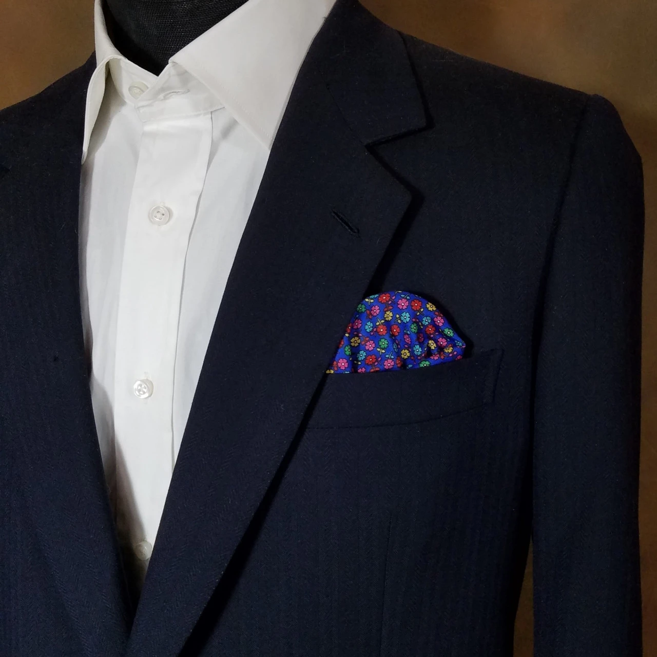 100% Silk Pocket Square - Royal Blue With Petite Multi-Colored Flowers 12.5in 5 100% Silk Pocket Square - Royal Blue With Petite Multi-Colored Flowers 12.5in - Image 3