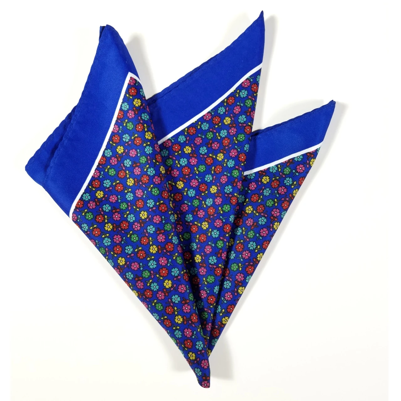 100% Silk Pocket Square - Royal Blue With Petite Multi-Colored Flowers 12.5in 3 100% Silk Pocket Square - Royal Blue With Petite Multi-Colored Flowers 12.5in