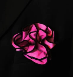 Antonio Ricci 2-in-1 Pouf Round Pocket Square - Black On Fuchsia Pink