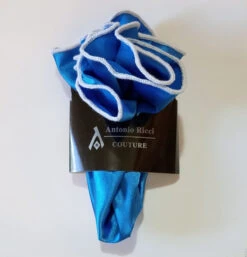 Antonio Ricci 2-in-1 Pouf Round Pocket Square - White On French Blue -Fashion Formal Wear Store AR PKS HR 101 2 01504.1563653647