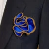 Antonio Ricci 2-in-1 Pouf Round Pocket Square - Royal Blue With Dark Gold Trim