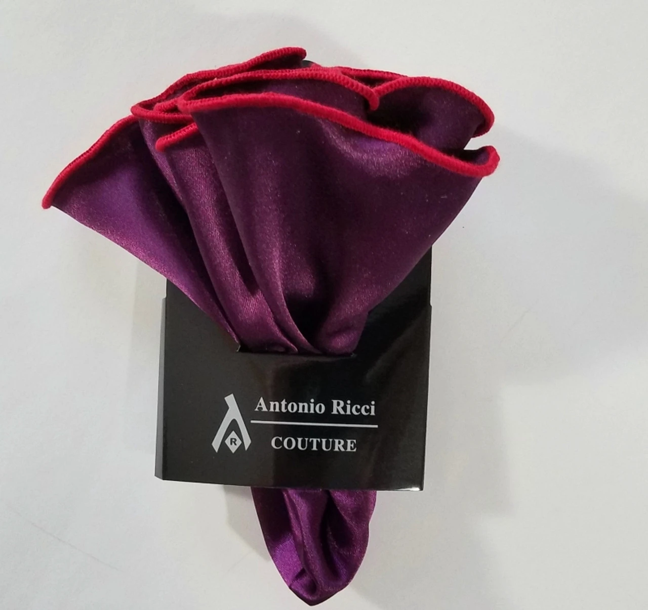Antonio Ricci 2-in-1 Pouf Round Pocket Square - Red On Plum Purple 8 Antonio Ricci 2-in-1 Pouf Round Pocket Square - Red On Plum Purple - Image 6