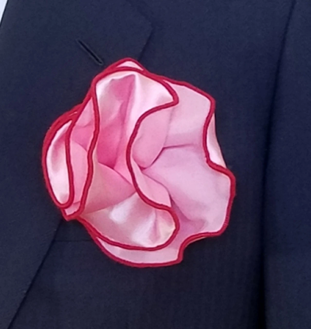 Antonio Ricci 2-in-1 Pouf Round Pocket Square - Red On Pink 3 Antonio Ricci 2-in-1 Pouf Round Pocket Square - Red On Pink