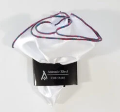 Antonio Ricci 2-in-1 Pouf Round Pocket Square - Mauve Pink & Teal On White -Fashion Formal Wear Store AR PKS HR 150 7 49055.1596837089