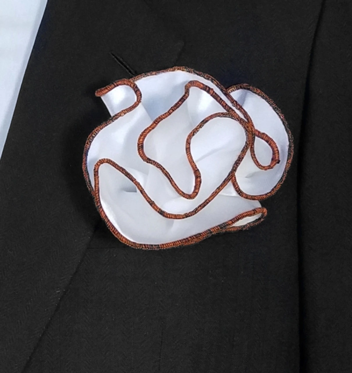 Antonio Ricci 2-in-1 Pouf Round Pocket Square - Black & Orange Blend On White 3 Antonio Ricci 2-in-1 Pouf Round Pocket Square - Black & Orange Blend On White