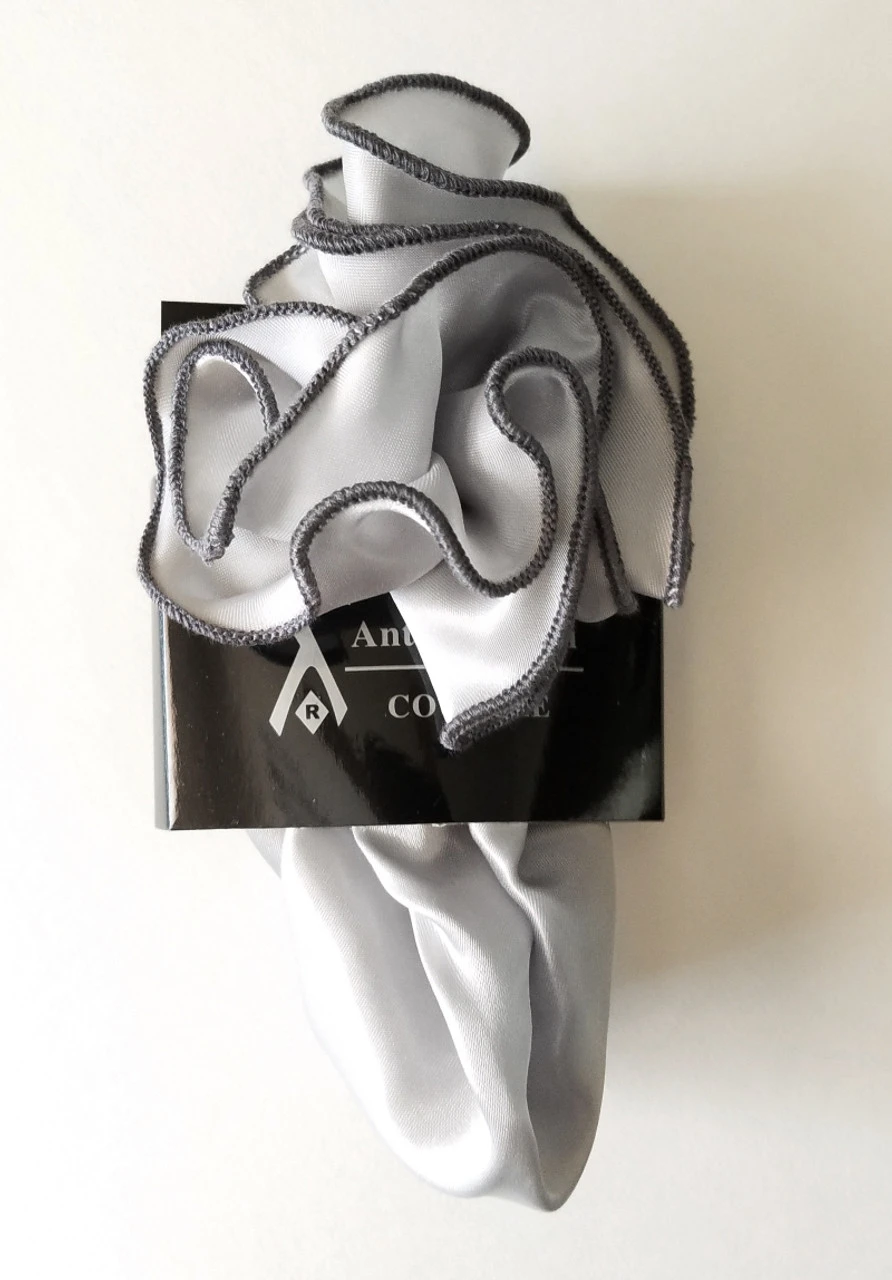 Antonio Ricci 2-in-1 Pouf Round Pocket Square - Charcoal On Grey 7 Antonio Ricci 2-in-1 Pouf Round Pocket Square - Charcoal On Grey - Image 5